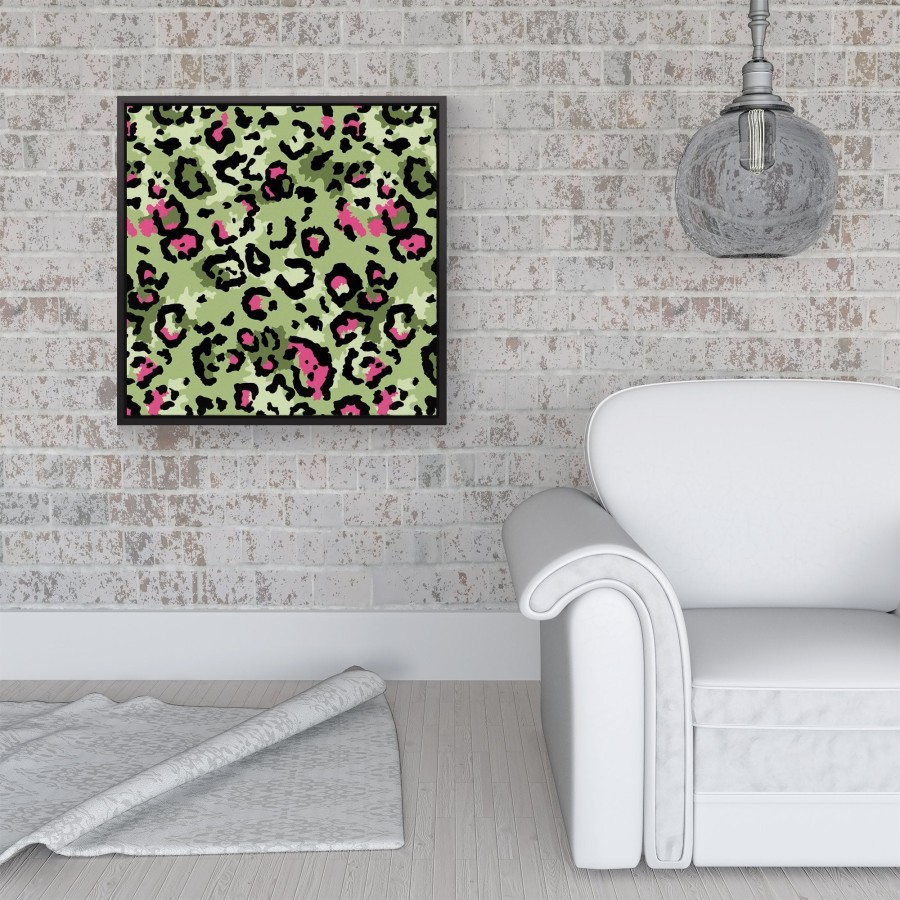 Click to view product details and reviews for Green And Pink Leopard Print Framed Canvas 16 X 16 Black.