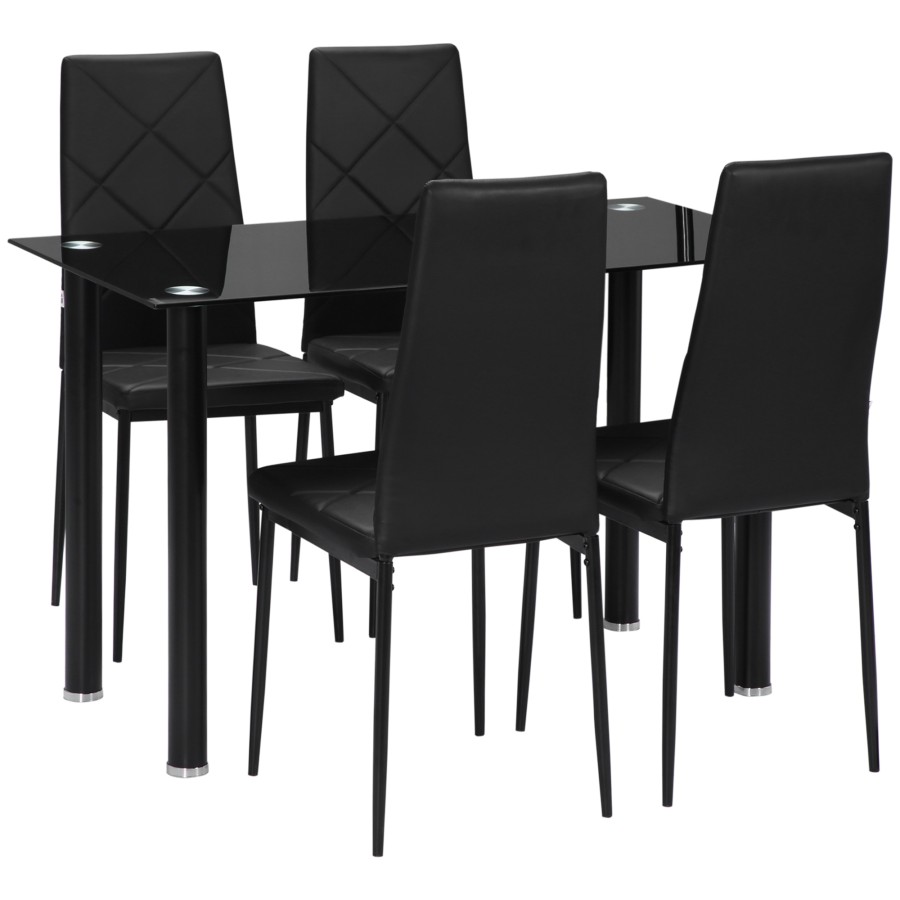 Click to view product details and reviews for Homcom Dining Table And Chairs Set For 4 With Padded Seat Black.