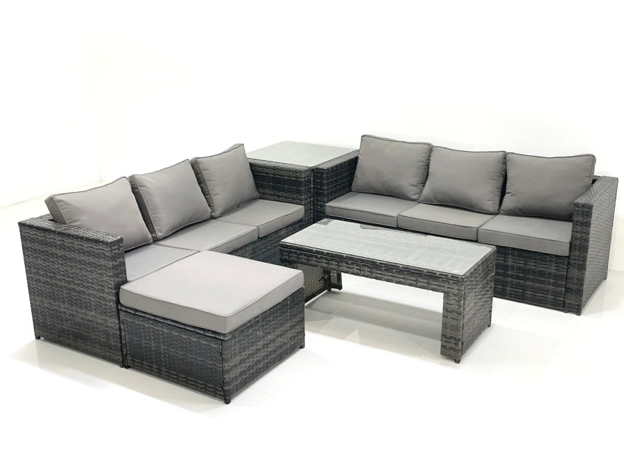 Click to view product details and reviews for Fimous Garden Outdoor Rattan Furniture Set With Sofa Coffee Table Big Footstool Side Table Dark Grey Mixed.
