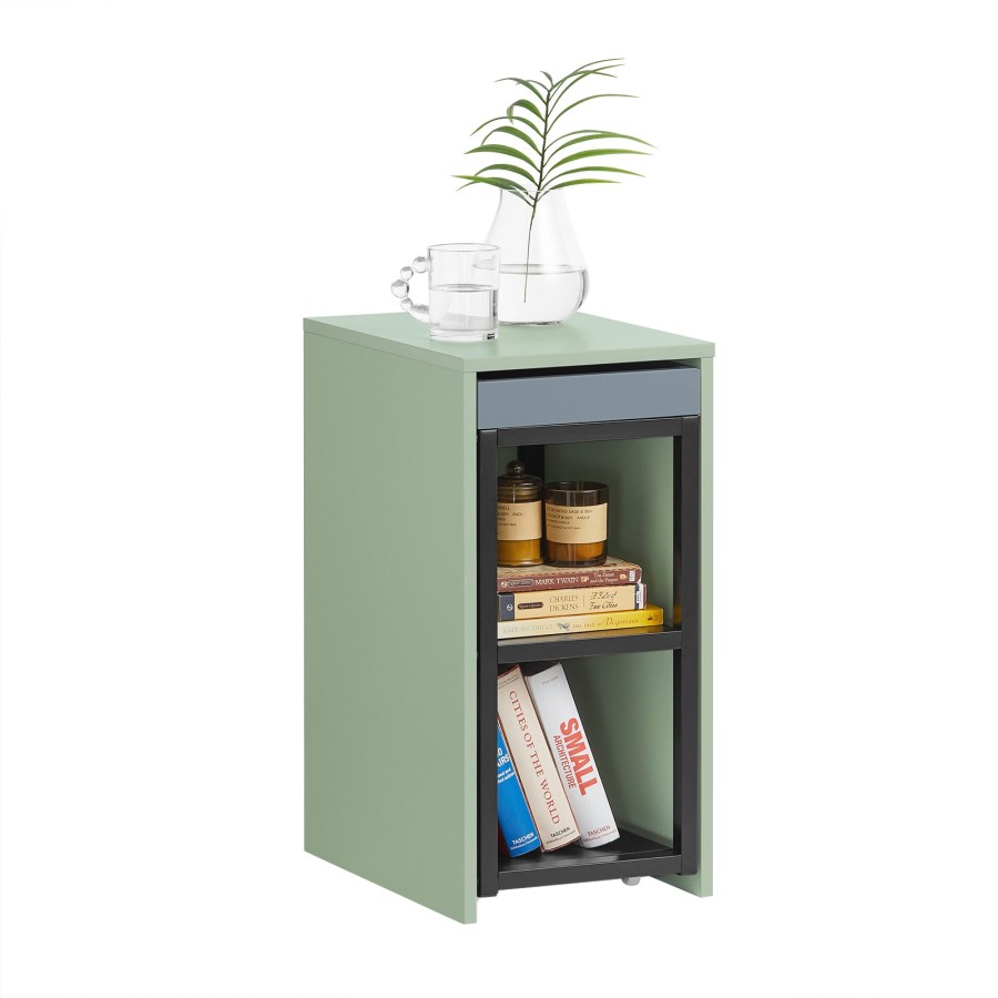 Click to view product details and reviews for Sobuy Fbt145 Gr Sofa Side Table Living Room End Table With Mobile Trolley Green And Grey.