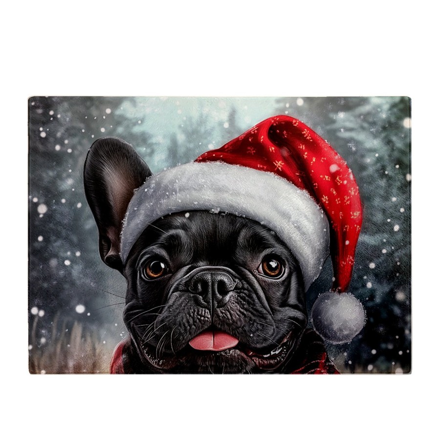 Click to view product details and reviews for Snowy Christmas French Bulldog Glass Chopping Board.