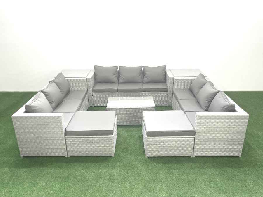 Click to view product details and reviews for Fimous Rattan Garden Outdoor Furniture Set 11 Seater Garden Sofa Coffee Table Set With 2 Big Footstools 2 Side Tables Light Grey Mixed.