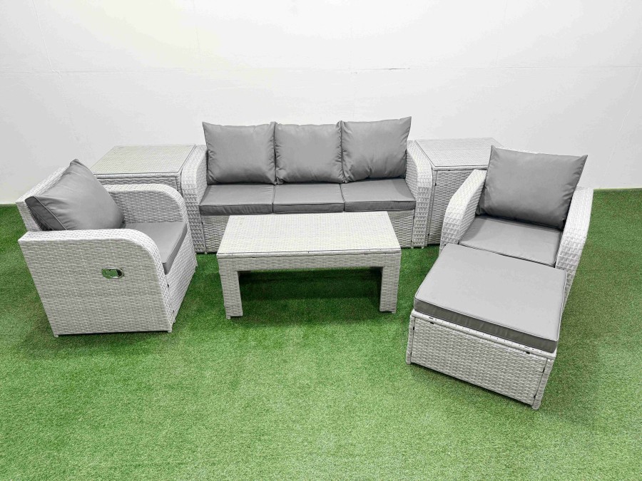 Click to view product details and reviews for Fimous Pe Rattan Garden Furniture Set Reclining Chair Sofa Lounge Sofa Set Rectangular Coffee Table 2 Side Table Big Footstool Light Grey. Click to view product details and reviews for Fimous Pe Rattan Garden Furniture Set Reclining Chair Sofa Lounge Sofa Set Rectangular Coffee Table 2 Side Table Big Footstool Light Grey.