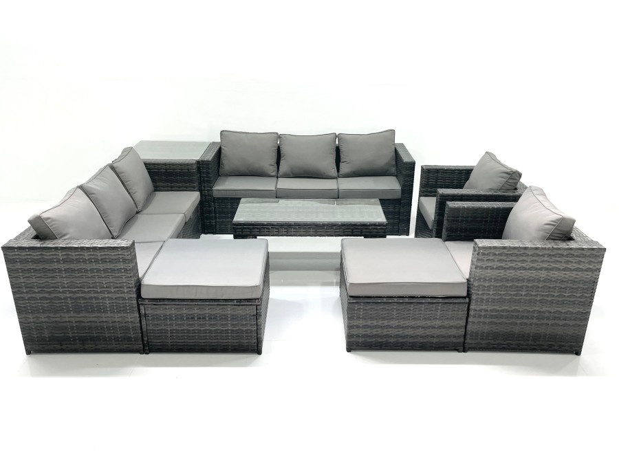 Click to view product details and reviews for Fimous Rattan Garden Furniture Sofa Set With Coffee Table Armchair Side Table 2 Big Footstools Dark Grey Mixed.