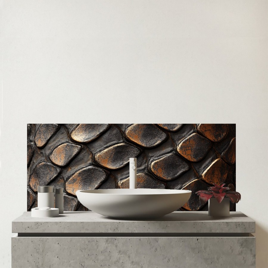 Click to view product details and reviews for Snakeskin Pattern Print Glass Bathroom Splashback.