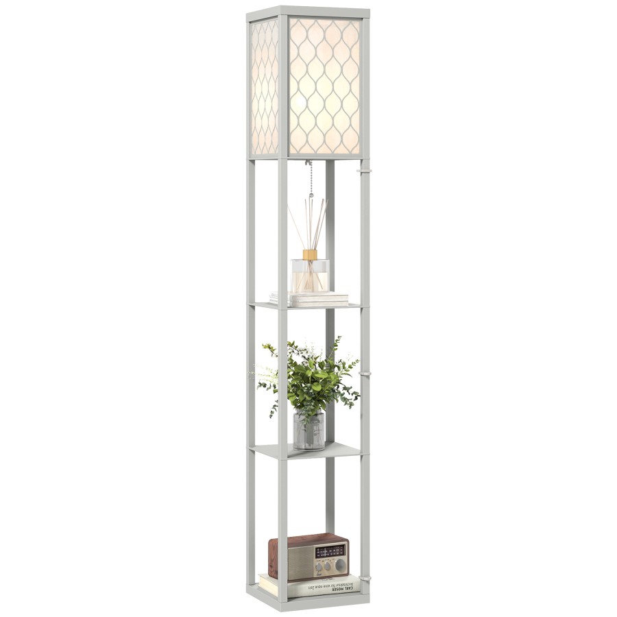 Click to view product details and reviews for Homcom Modern Shelf Floor Lamp Light With Three Open Shelves Large Storage Display For Living Room 160cm Bulb Not Included Light Grey.