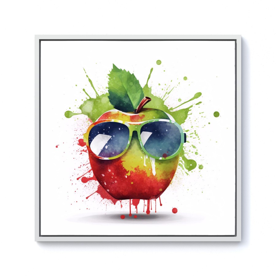 Click to view product details and reviews for Apple In Glasses Splashart Framed Canvas 10 X 10 White.