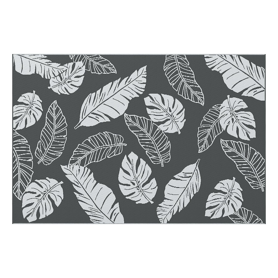 Plastic Straw Reversible Rv Outdoor Rug With Carry Bag 182 X 274cm Grey And White