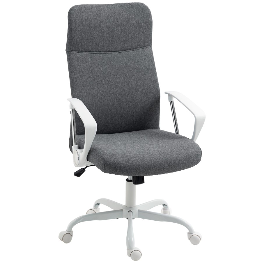 Click to view product details and reviews for Homcom Office Chair Fabric Computer Desk Chair With High Back Swivel Wheels Armrest Height Adjustable For Home Grey.