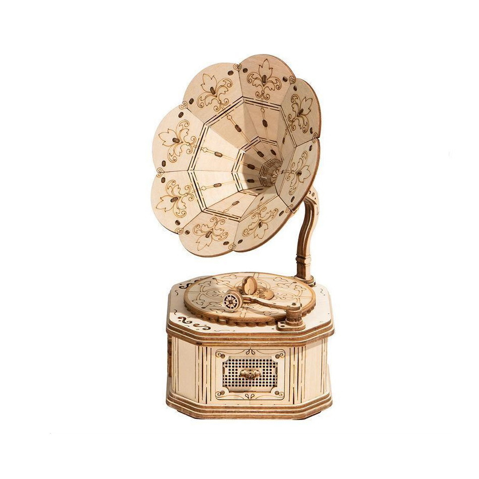 3D Wooden Puzzle Self Assemble Gramophone Building Model Laser Cut Robotime