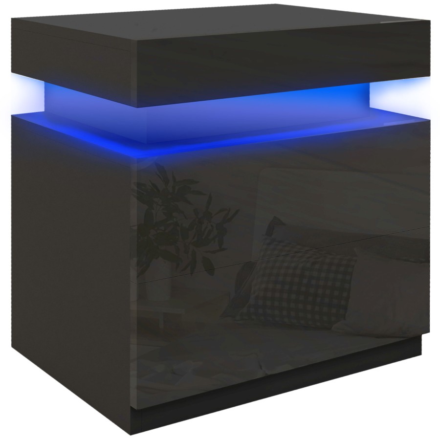 Click to view product details and reviews for Homcom High Gloss Front Bedside Table Nightstand With Rgb Led Light And 2 Drawers Chest Of Drawers For Bedroom Living Room Black.