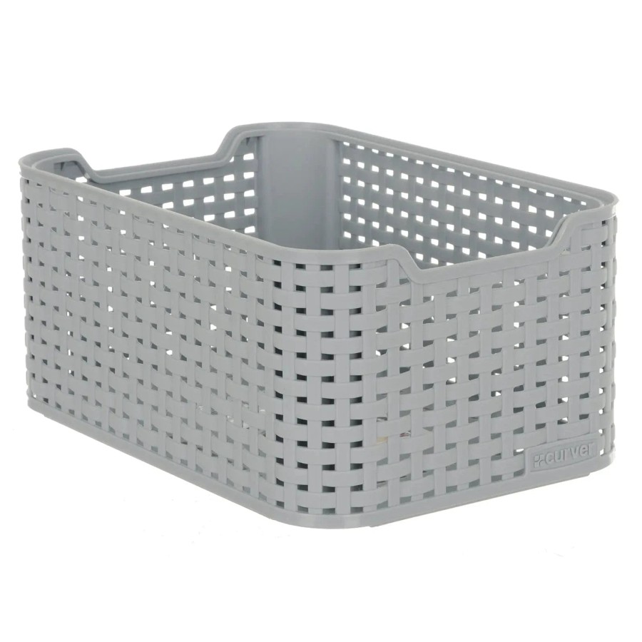 Curver Style Small Rectangular Storage Basket Grey Plastic 6L