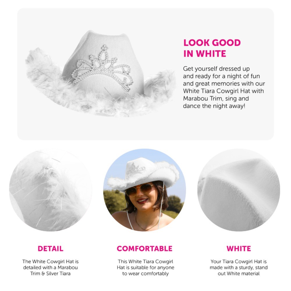 White Tiara Cowgirl Hat with Marabou Trim