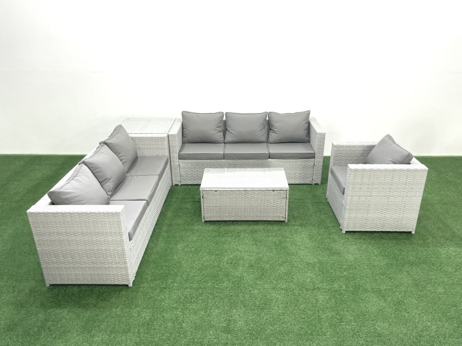 Click to view product details and reviews for Fimous Wicker Pe Rattan Sofa Garden Furniture Set With Armchair Oblong Coffee Table Side Table Light Grey Mixed.