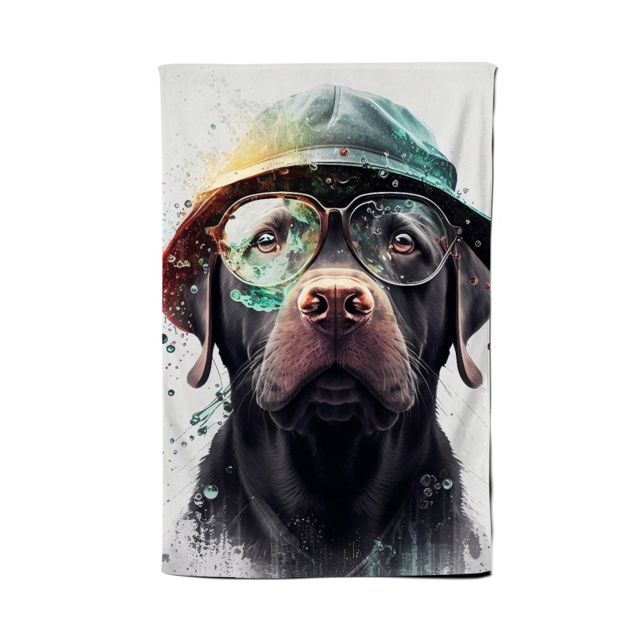 Labrador Retriever Dog With Glasses Splashart Tea Towel