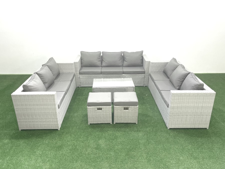 Click to view product details and reviews for Fimous Rattan Garden Outdoor Furniture Set 11 Seater Garden Sofa Coffee Table Set With 2 Small Footstool Light Grey Mixed.