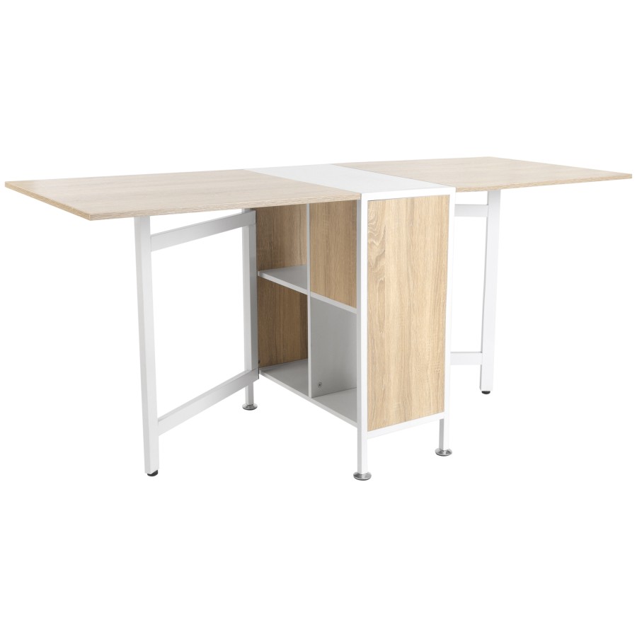 Click to view product details and reviews for Homcom Folding Table Computer Desk With Storage Shelves Oak White Home Office.