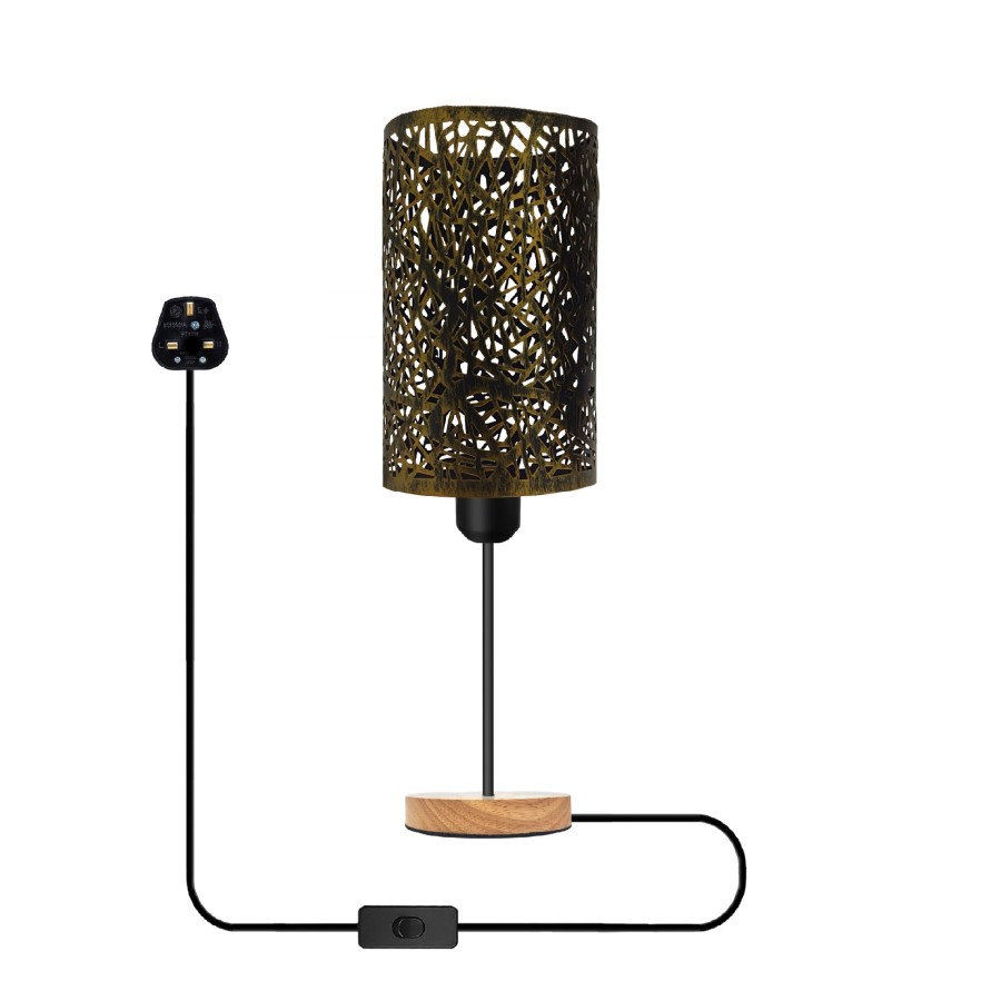 Click to view product details and reviews for Plugin On Off Switch Barrel Cage Wooden Stand Bedside Table Lamp5355 No Brushed Brass.