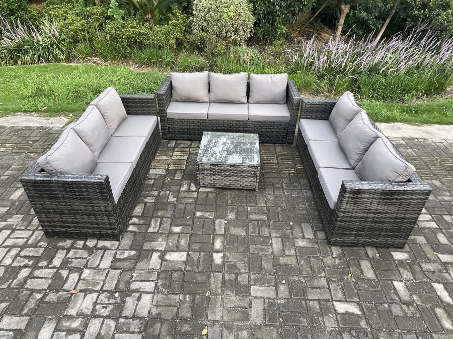 Click to view product details and reviews for Fimous 9 Seater Rattan Garden Furniture Set Patio Outdoor Lounge Sofa Set With Square Coffee Table Dark Grey Mixed.