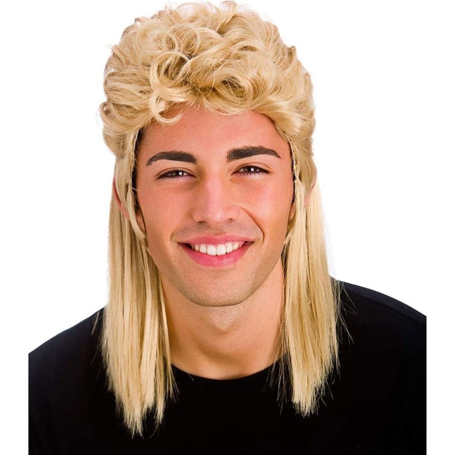 Click to view product details and reviews for Mens Blonde 80s Mullet Fancy Dress Wig.