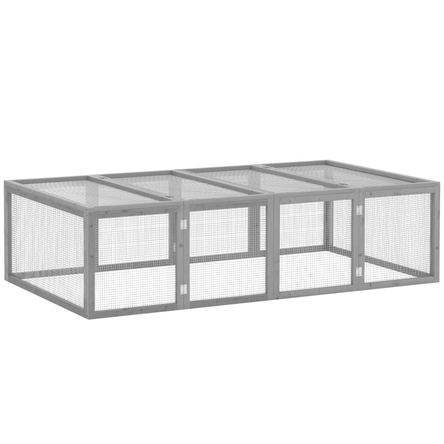 PawHut Wooden Rabbit Hutch Cage House with Wire Mesh, Grey