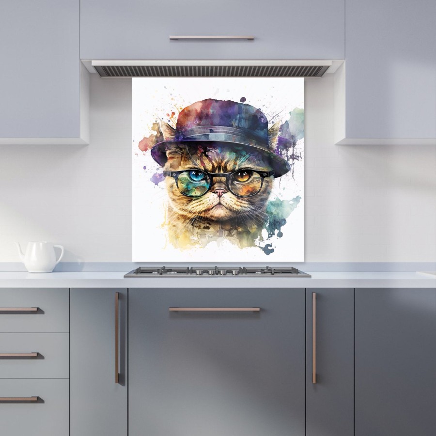 Click to view product details and reviews for Shorthair Cat With Glasses Splashart Kitchen Splashback W700mm X H750mm.