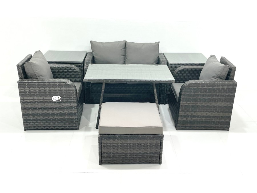 Click to view product details and reviews for Fimous Outdoor Garden Furniture Set Rattan Sofa Dining Table Set With Reclining Chair 2 Side Tables Big Footstool Dark Grey Mixed. Click to view product details and reviews for Fimous Outdoor Garden Furniture Set Rattan Sofa Dining Table Set With Reclining Chair 2 Side Tables Big Footstool Dark Grey Mixed.