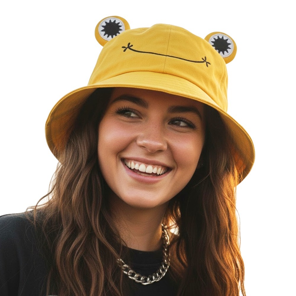 Pack of 2 Frog Bucket Hats | Green & Yellow | Music Tour Festival Stylish Together Fancy Dress Costume Accessory