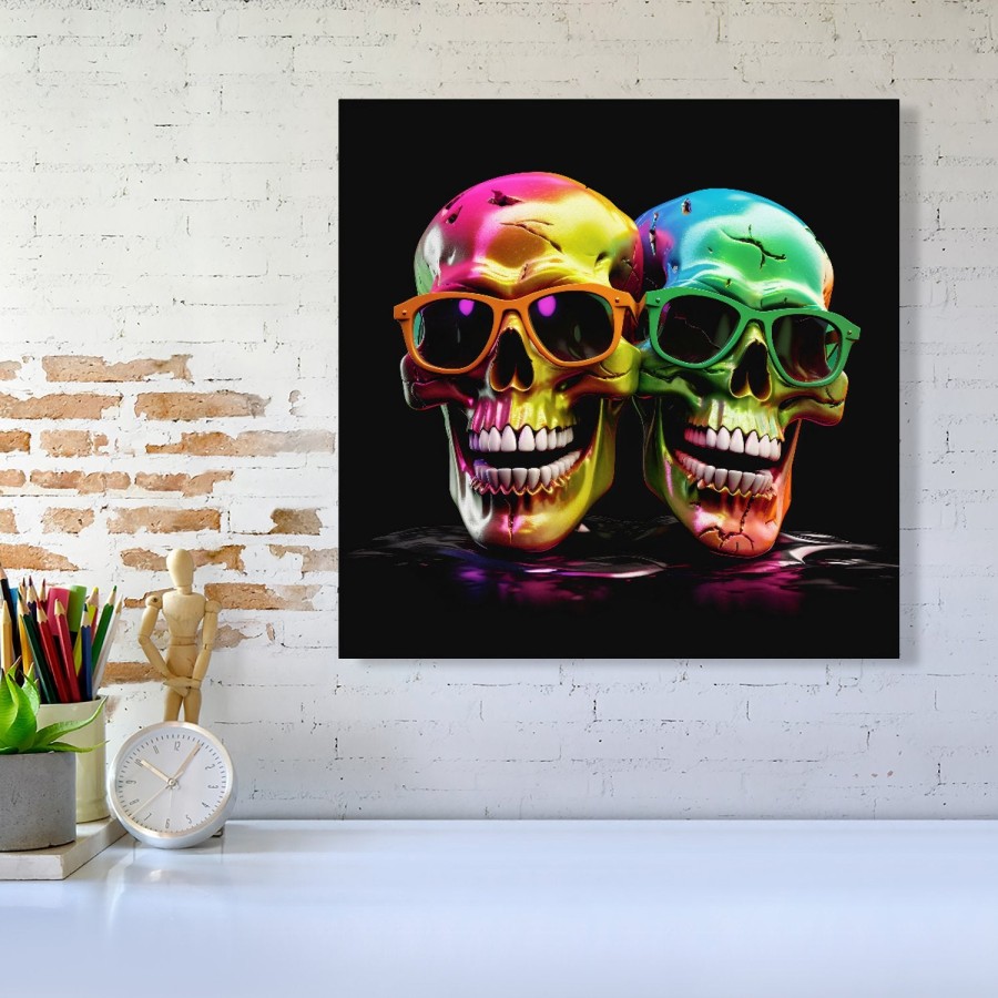 Click to view product details and reviews for Happy Skeletons In Sunglasses Canvas Medium 16 X 16.