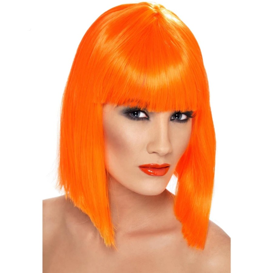 Click to view product details and reviews for Womens Glam Fancy Dress Wig Neon Orange Short Blunt Style With Fringe.