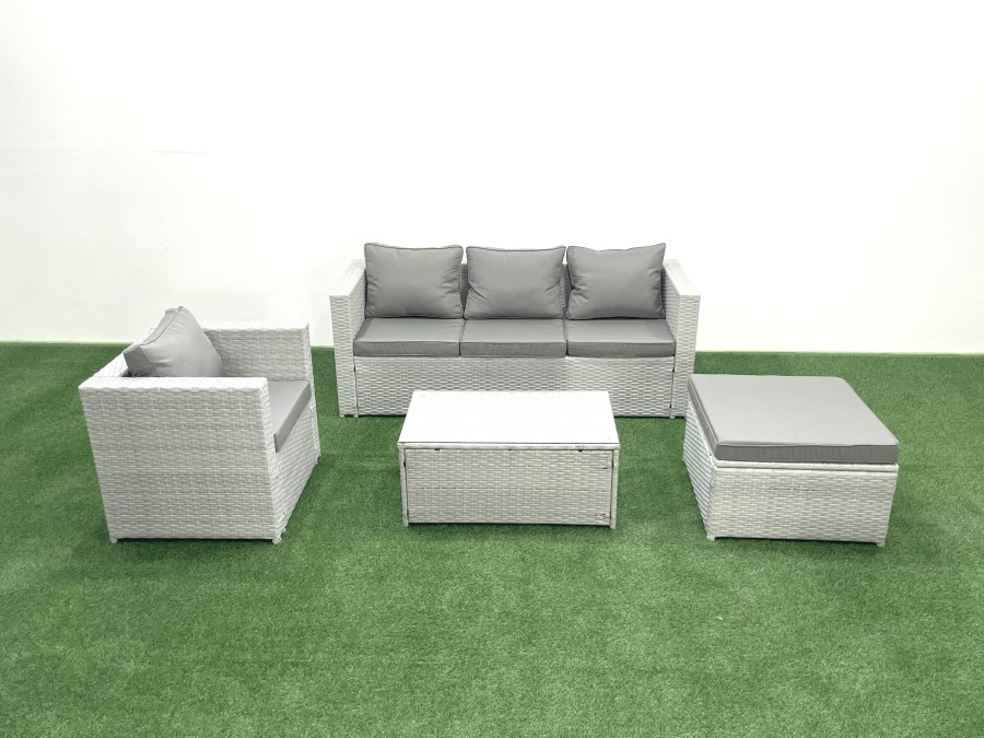 Click to view product details and reviews for Fimous Rattan Garden Furniture Set With 3 Seater Sofa Chair Rectangular Coffee Table Big Footstool Light Grey Mixed 5 Seater.