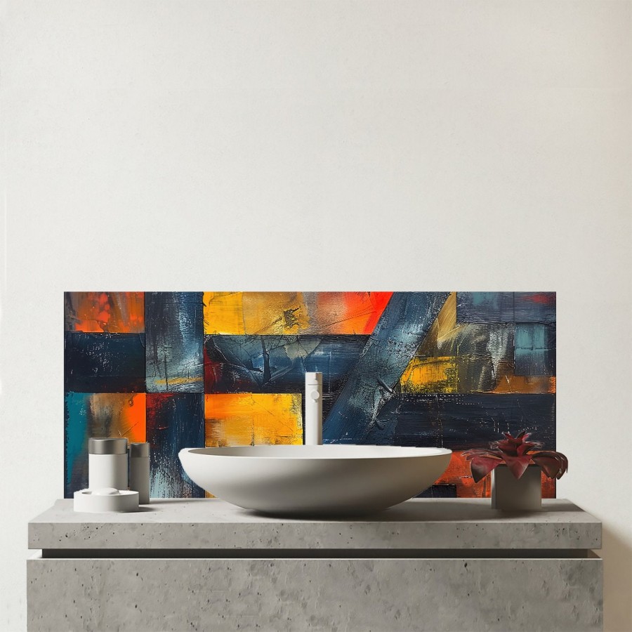 Click to view product details and reviews for Geometric Interplay Abstract Patterns Glass Bathroom Splashback.