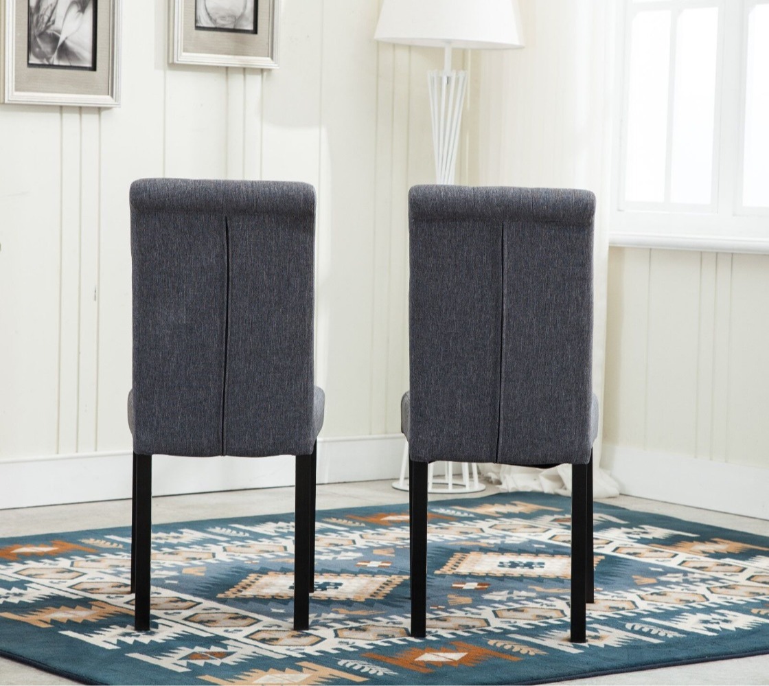 2x Lined Fabric Dining Chairs with Solid Wood Legs - Home or Restaurant