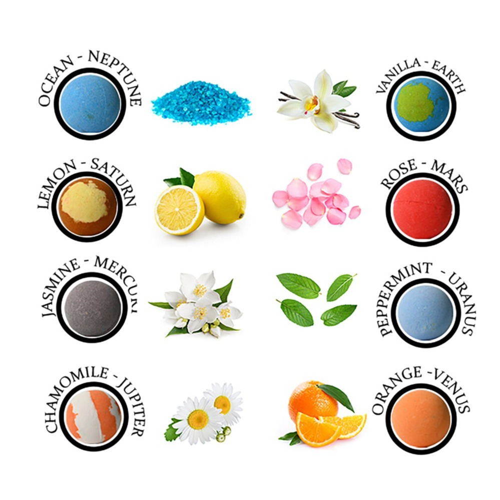 Luxury Planet Themed Bath Bomb Gift Set. Pack of 8 Luxury Bath Bombs enriched with shea Butter and Natural Essential Oils
