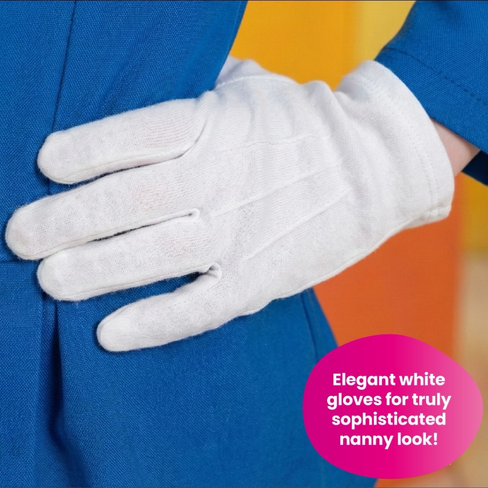 Girls Magical Nanny Costume - with Flower Bowler Hat, White Gloves & Floral Bag