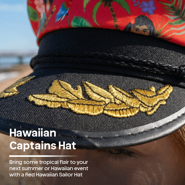 Adults Hawaiian Costume | 2 Pcs | Unisex Red Hawaiian Print Shirt & Sailor Hat