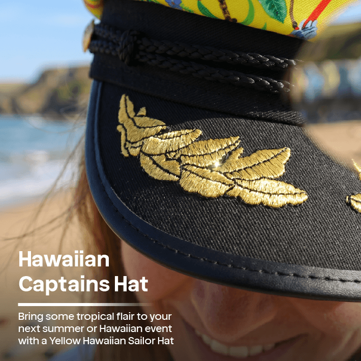 Adults Hawaiian Costume | 2 Pcs | Unisex Yellow Hawaiian Print Shirt & Sailor Hat