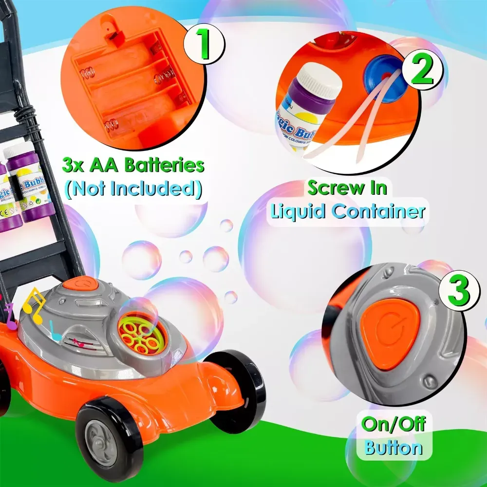 Push Bubble Mower Toy for Kids with Bubble Machine & 2 Bottles