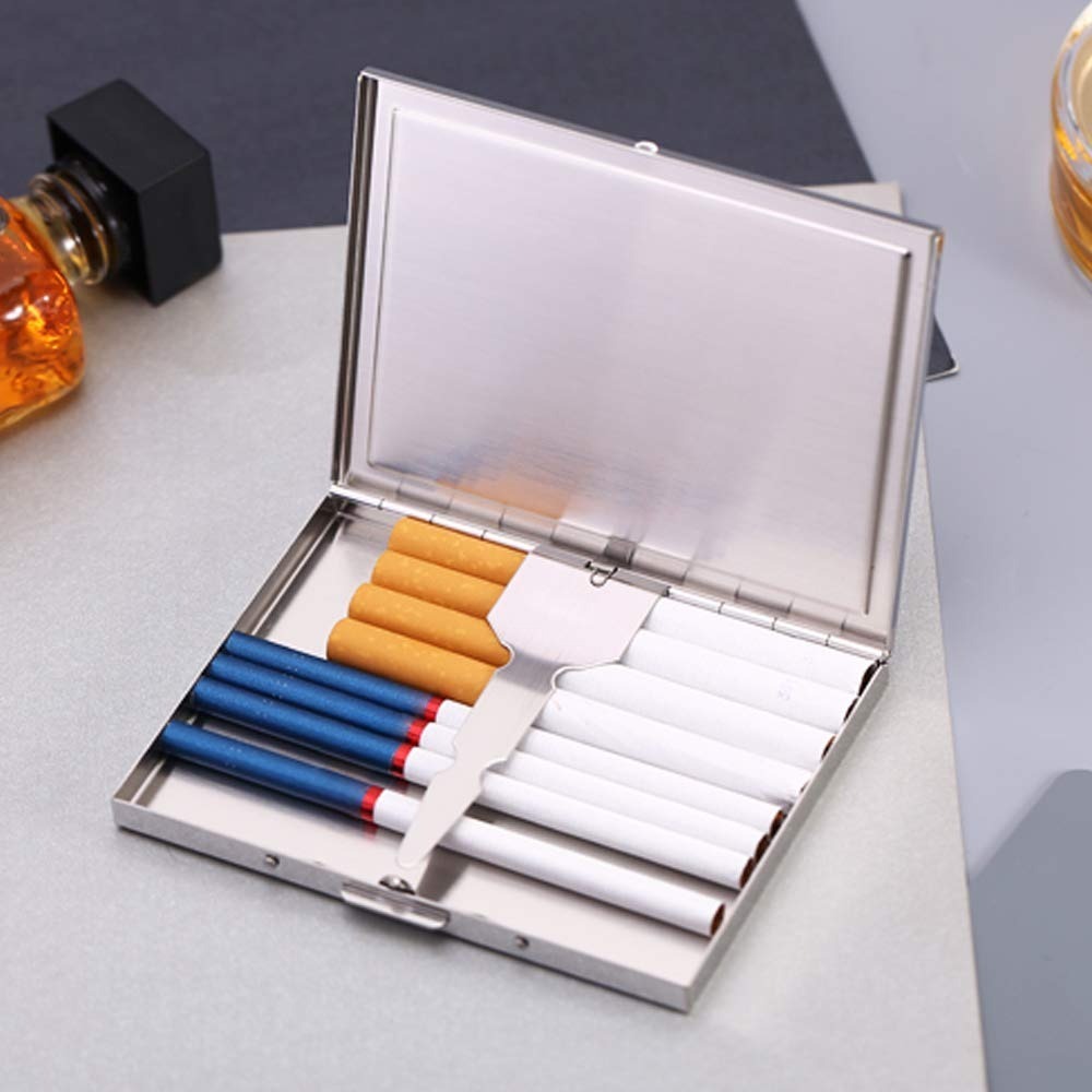 Slim Silver Stainless Steel Magnetic Cigarette Case for 20 Smokes