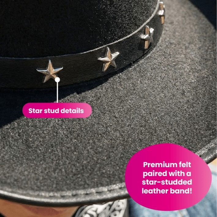 Adults Brown & Black Star Studded Cowboy Hats with Red & Black Paisley Bandanas | Western Fancy Dress Accessory Set