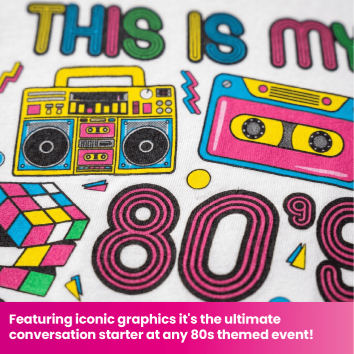 Adults 80’s Costume T-Shirt | White Graphic Tee