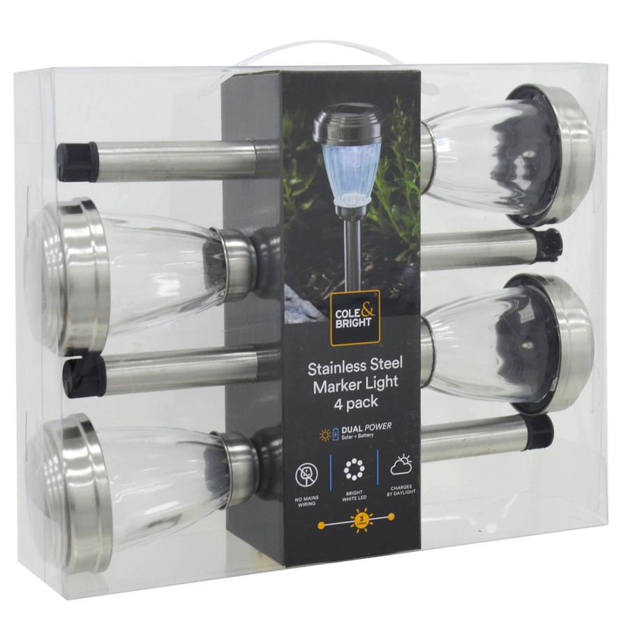 Click to view product details and reviews for 4 Pack Solar Lights Stainless Steel Dual Power Led Garden Stakes.
