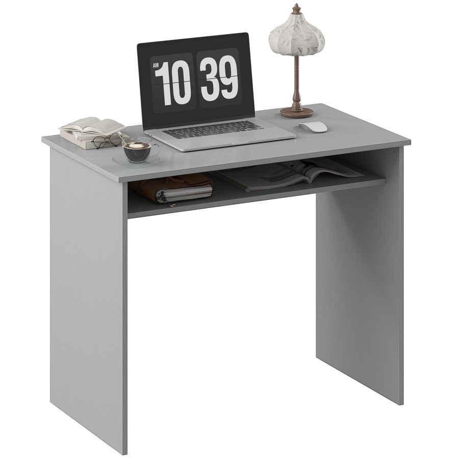 Click to view product details and reviews for Homcom Modern Computer Desk Home Office Table Small Writing Desk With Storage Shelf 90 X 50cm Grey.