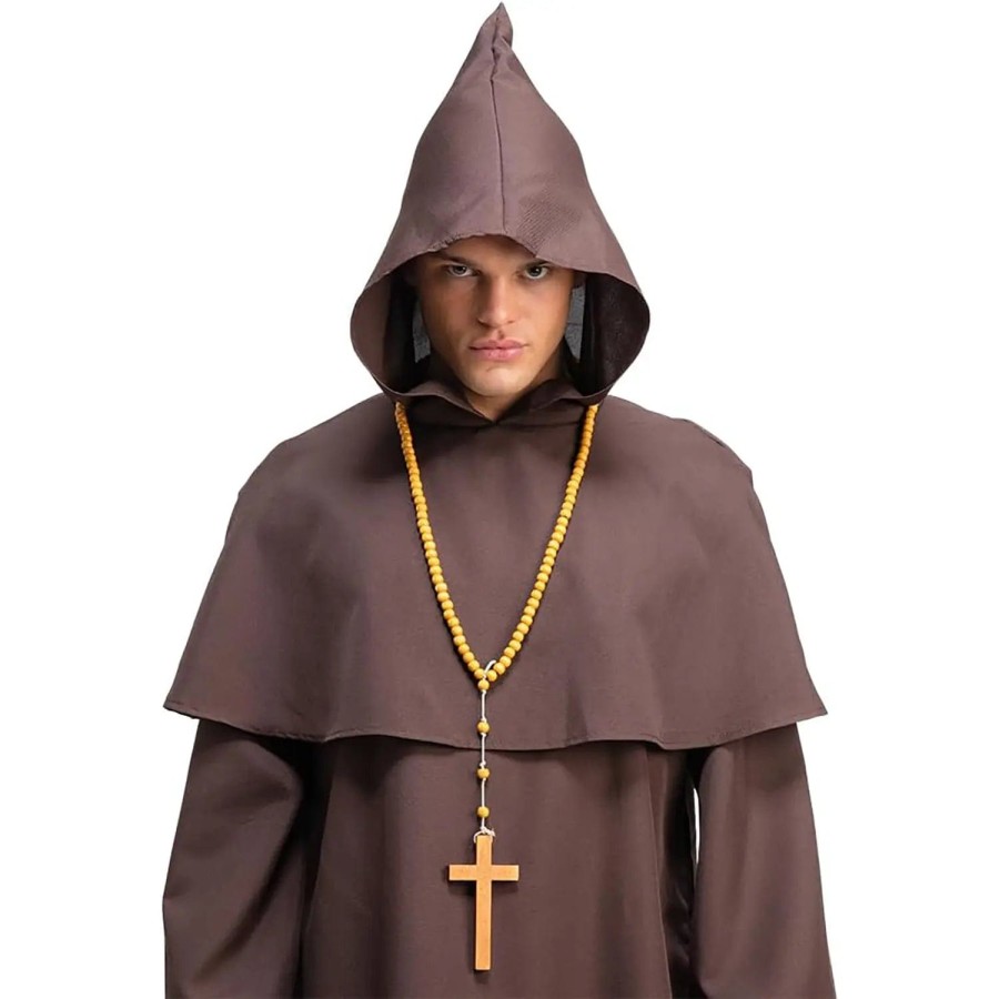 Monks Wooden Cross On Beaded Chain Church Priest Nun Fancy Dress