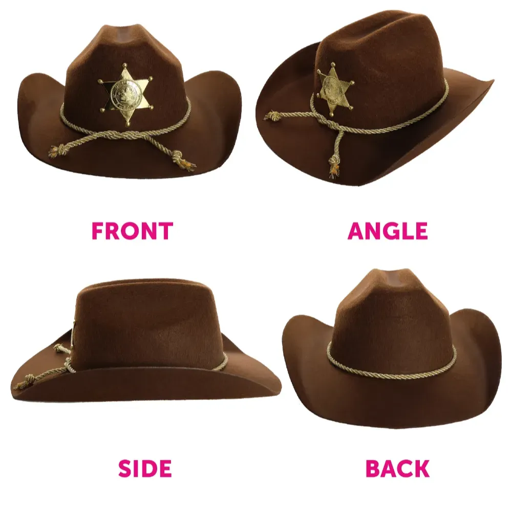 Adults Sheriff Accessory Set | 2 Pcs | Brown Hat & Gold Badge