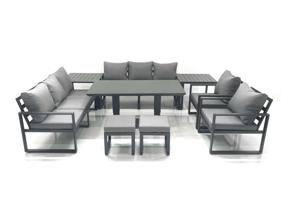 Click to view product details and reviews for Fimous Garden Sofa Set Aluminium Furniture Rising Dining Tabe Set With 2 Chair 2 Small Footstools 2 Side Tables Dark Grey.
