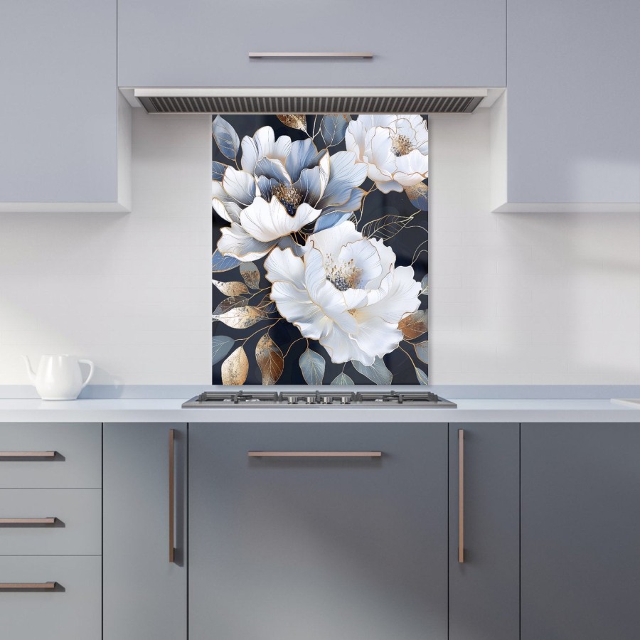 Click to view product details and reviews for Elegant Floral Symphony In Blue And Gold Kitchen Splashback W600mm X H750mm.