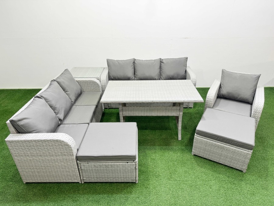 Click to view product details and reviews for Fimous 9 Seater Poly Rattan Outdoor Garden Furniture Rectangular Dining Table Sofa Set Patio 3 Seater Sofa Reclining Chair 3 Seater Sofa 2 Big Footsto.