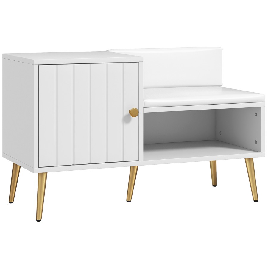 Click to view product details and reviews for Homcom Shoe Bench With Storage Shoe Cabinet With Seating Cushion Open Compartment And Table Top For Entryway Hallway White.