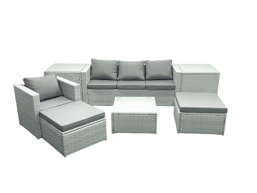 Click to view product details and reviews for Fimous Garden Outdoor Furniture Set 6 Seater Rattan Sofa Set With 2 Big Footstools Armchair 2 Side Tables Light Grey Mixed.